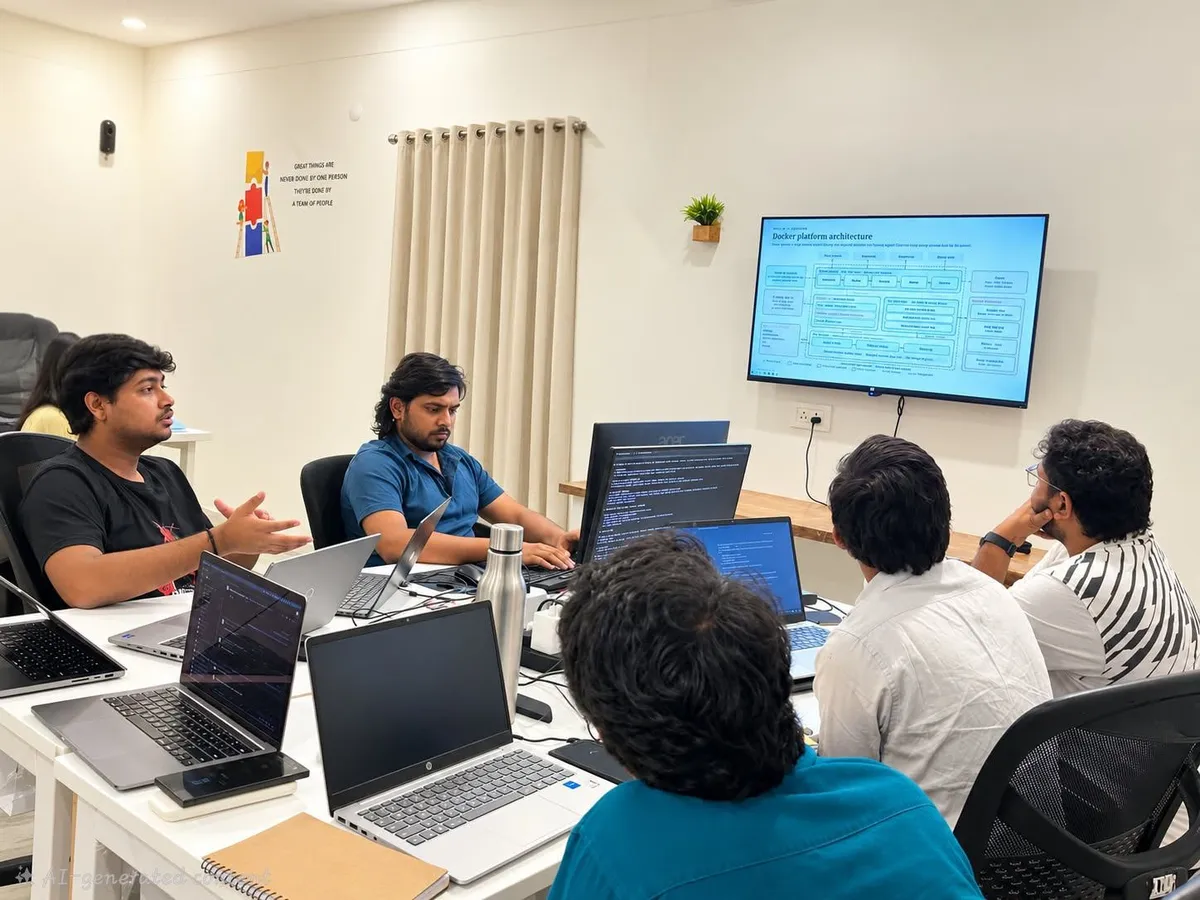 Team discussing a Docker platform architecture
